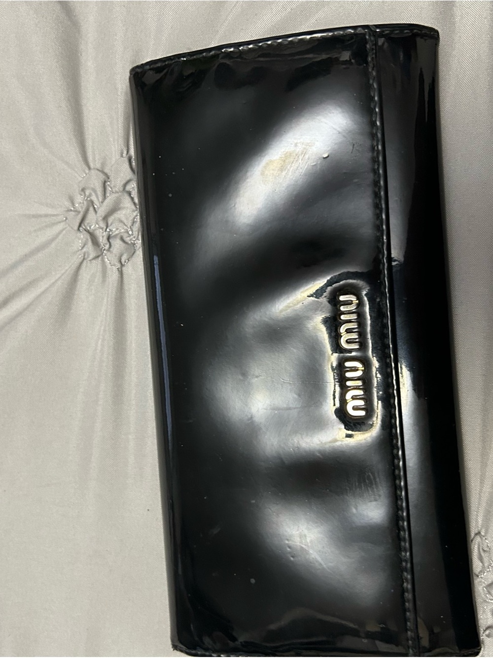 Miu Miu Black Patent Leather Long Wallet with Logo Plaque